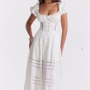 House of CB Eviana Ivory Puff Sleeve Midi Dress - new without tags, size M